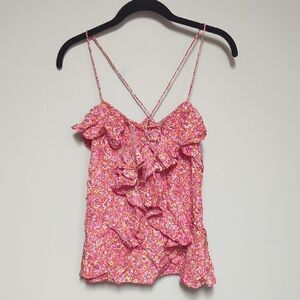Banana Republic Pink and White Ruffled Tank with Spaghetti Straps